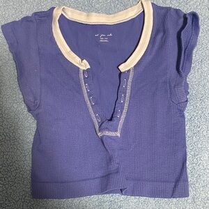 Blue and White Button-Up Top